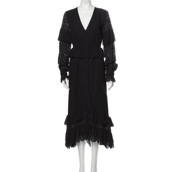 SIR. The Label Amelie Black Ruffled Broderick Anglaise Eyelet Midi Dress 6 NWT - Picture 5 of 11